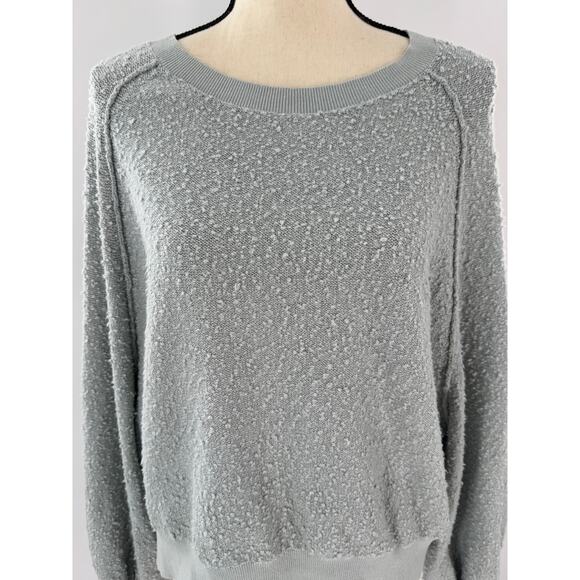 Free People Sage Green Gray Blue Pullover Top Boucle Sweatshirt Oversized XS M - Picture 5 of 11